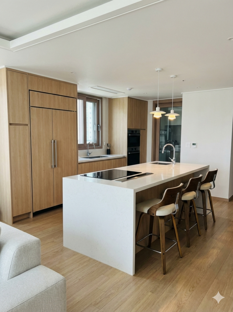 요즘 유행하는 대면형주방을 제미나이 나노바나나를 활용해서 만든 이미지